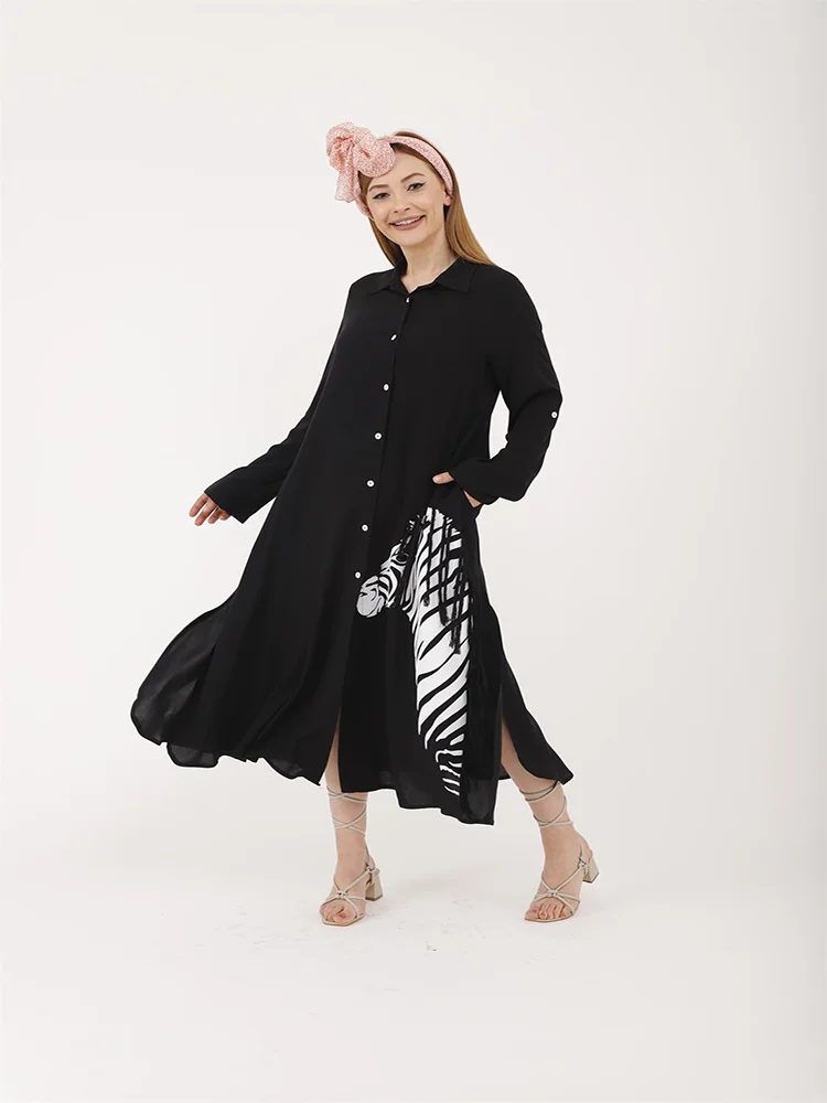 

Zebra Patterned Tassel Detail Viscose Fabric Long Dress 2022 New Season Women's Clothing Fashion 7 Color Option