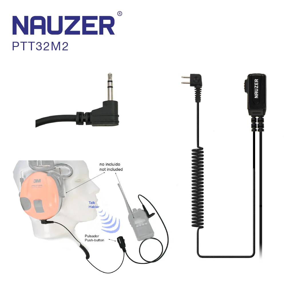 NAUZER PTT-32M2 pushbutton PTTvalido for headset PELTOR SPORTTAC Compatible with MOTOROLA T-5xxx series: T-5422 / T-5522 / T-5532 / XTL446 / T-5622 / T-5022 / TLKR-T5 / TLKR-T7 with walkies COBRA MT2