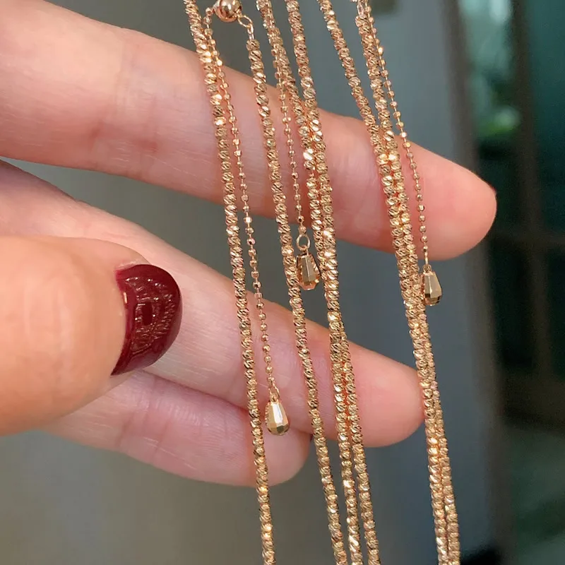 

New Arrival 18K Yellow Gold Necklace Chain Women AU750 Gold Shine Beads Chain Necklace