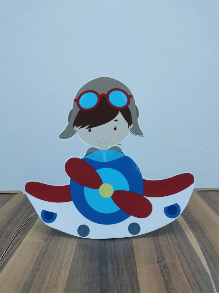 Cute Pilot Kid on the Plane Foam-board Cutout Standee with Cardboard Stand,Kids Birthday Decoration,Pilot Concept Party Supplies