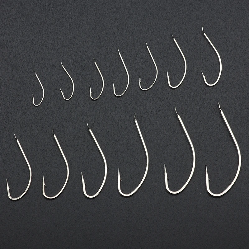 100 Teile/los Lange Schaft Stacheldraht Angelhaken High Carbon Angelhaken Karpfen Haken Abgeflacht Griff 1-10 Weiß Fuchs angeln Zubehör