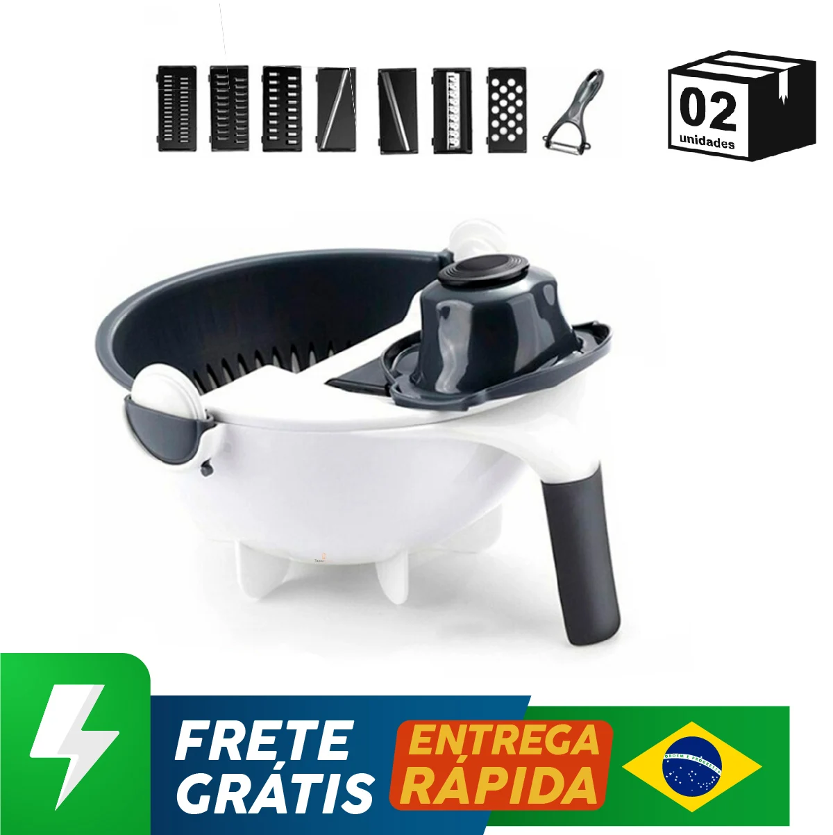 Kit 2 Cortadores Fatiadores De Legumes Escorredor Multi 9 Lâminas Em 1 Topen Home