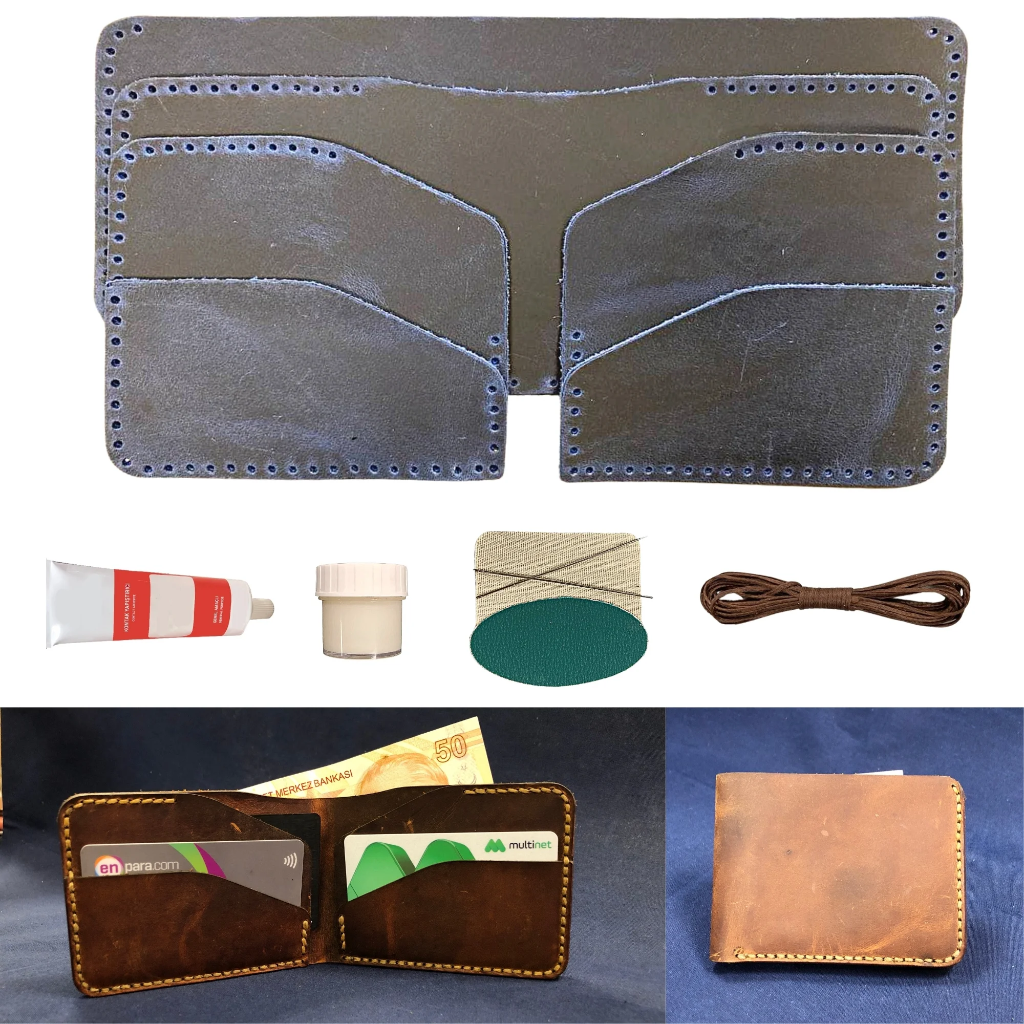 Ipekbazaar DIY Handmade Genuine Leather Wallet Making Kit Specially Cut Crazy Leather Pieces for Horizontal Wallet & Card Holder