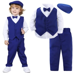 Boys Wedding Suit Baby Clothes Infant Birthday Party Gift Outfit Set Toddler Baptism Christmas Tuxedo Kids Xmas Christening 4PCS