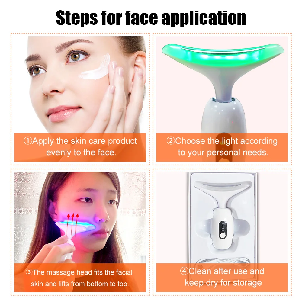 Facial Neck Massager 3 Colors Led Photon Therapy lifting Wrinkle Removal Beauty Device Reduce Double Chin Skin CareTool