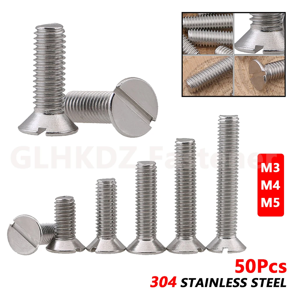 

50pcs M3 M4 M5 Slotted Countersunk Flat Head Machine Screws Bolts A2-70 304 Stainless Steel GB68 Metric Coarse Threaded 3mm-30mm