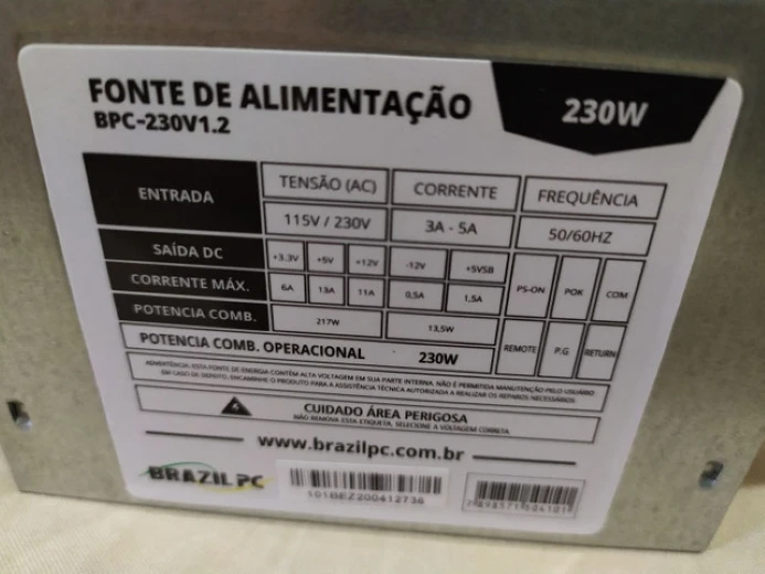 Fonte ATX 230w Real Brazil PC Bpc-230v1.2 - 110/220V 24p - Desktop
