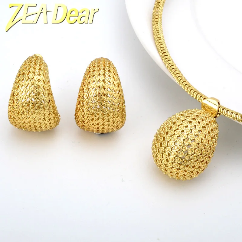 ZEADear Jewelry Set 18K Gold Plated Earring And Necklace Dainty Copper Collar Choker For Wedding Party Gift 2024 New Jewellery