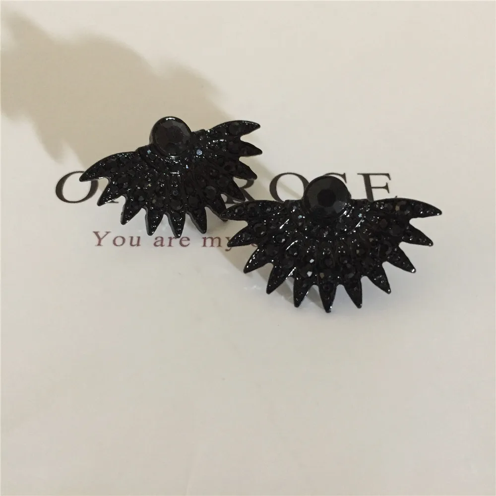 New Fashion Personality All Black Stud Earring Black Glass Stone Decorated Earring for Special Party Statement Jewelry