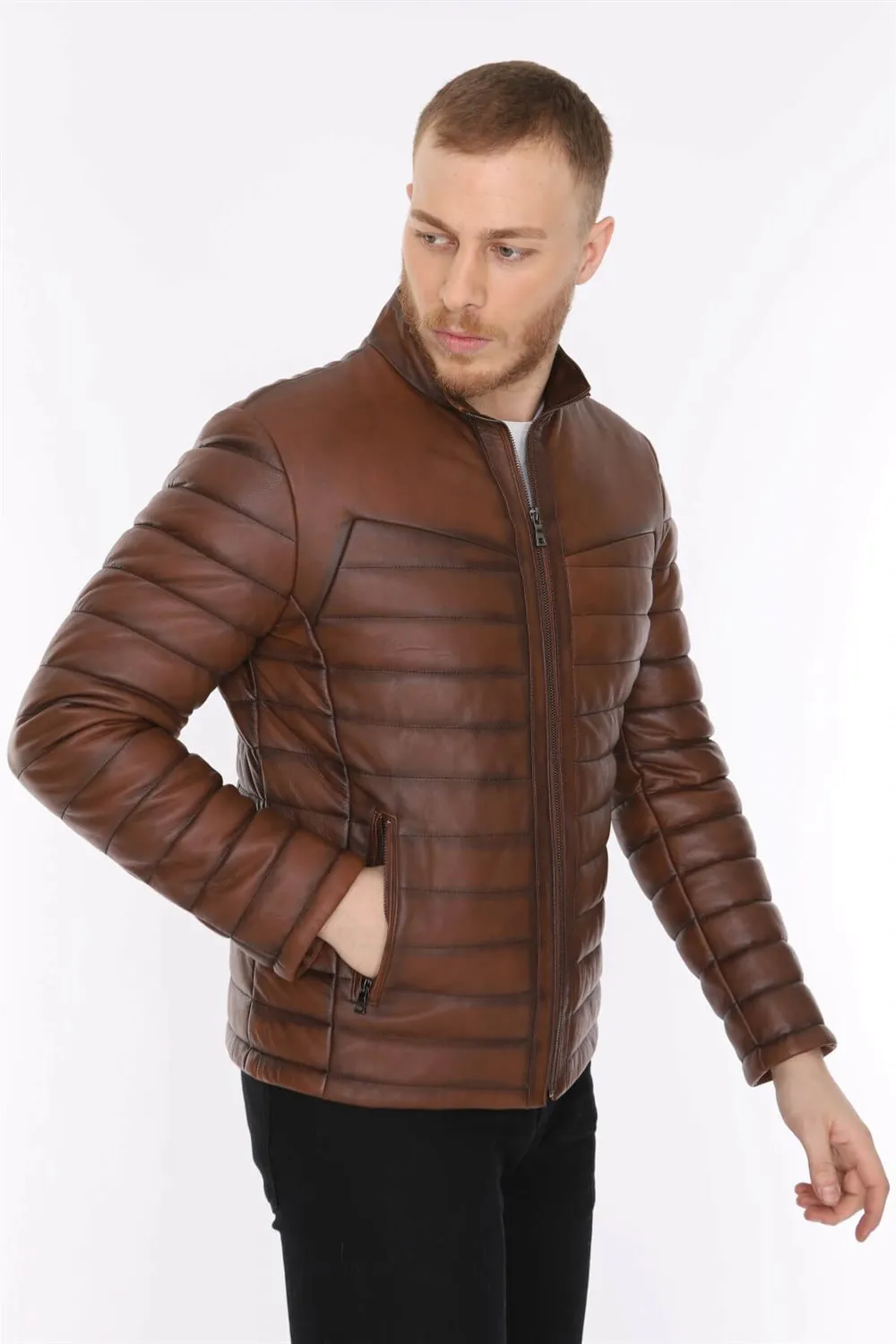 Veste en cuir véritable pour homme, modèle de sport, peau d'agneau, couleur marron, doux, tendance 2022, apparence faite en turquie, e-150179