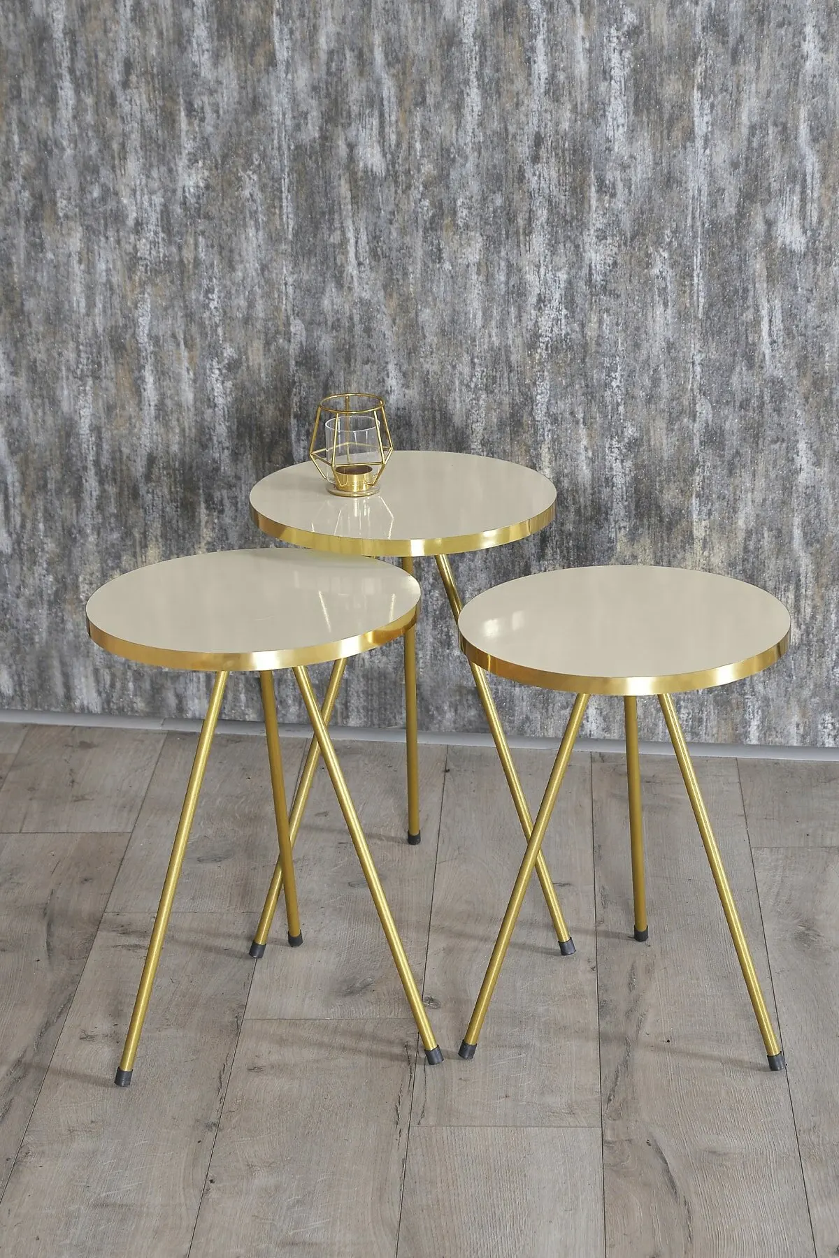 3 PIECE COFFEE TABLE, GOLD METAL FEET