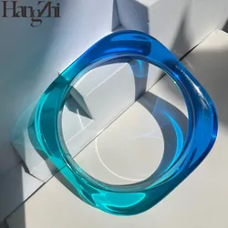 HANGZHI Summer New Trendy Color Clear Wide Version Square Acrylic Resin Bracelet For Women Girls Party Travel Jewelry 2022