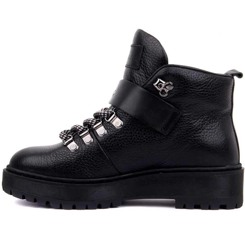 Sepatu Bot Wanita Bertali Kulit Hitam Layar-lakers