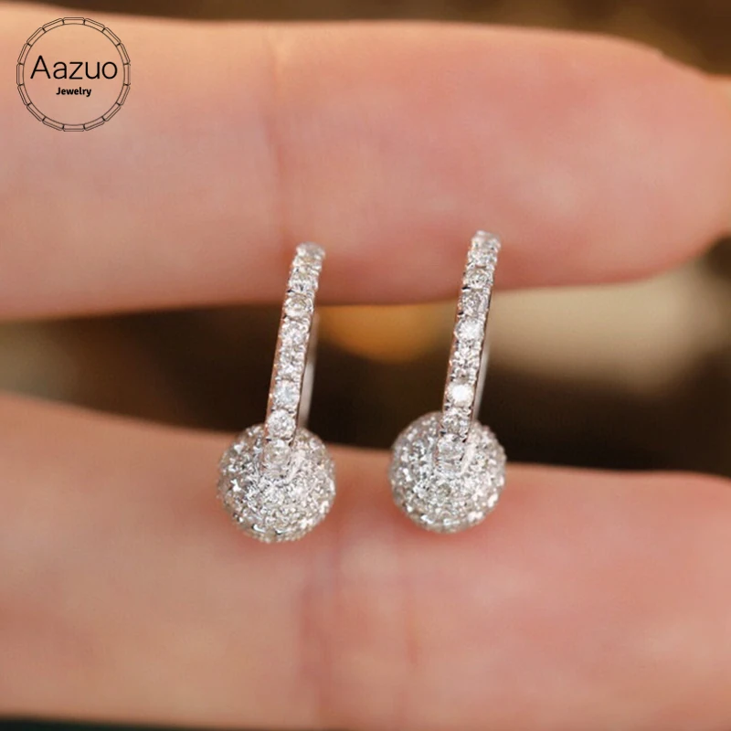 

Aazuo 18K Solid White Gold Jewelry Real Diamonds 0.9ct H Fairy Round Hoop Earrings Gifted For Women Advanced Wedding Party Au750