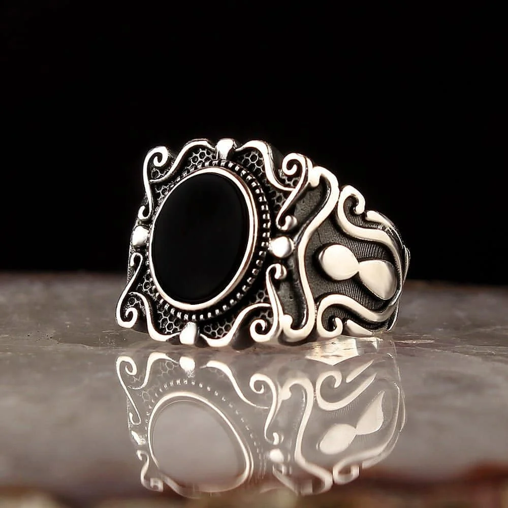 925 Sterling Silver Ring for Men Black Natural Zircon Stone Jewelry Fashion Vintage Gift Onyx Aqeq Mens Rings All Size