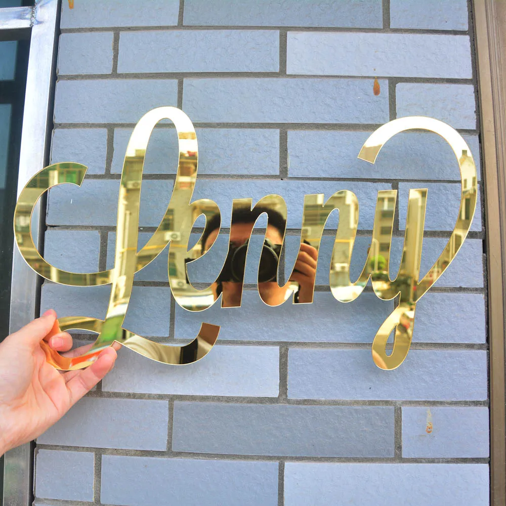 Mirror Gold Acrylic Nursery Name Sign Choose Your Font Custom Any Name Logo and Character for Party Wedding Wall Decor