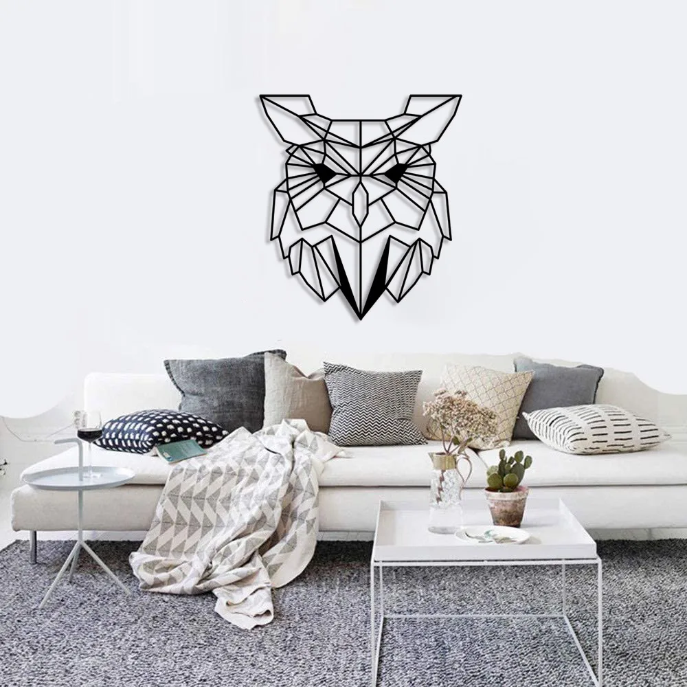 Geometric Wild Nature Owl Head Wall Room Home Accessory Wooden Table 45x50cm