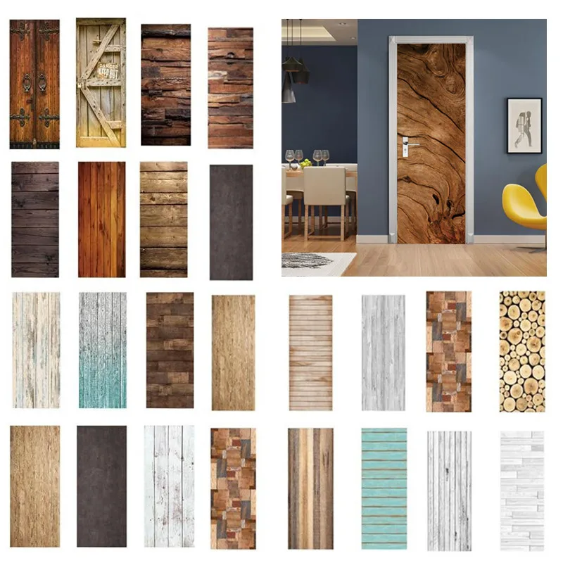 

90x210cm Retro Wood Grain Wallpaper Self-Stick PVC Furniture Decoration Sticker DIY Home Decor Wall Decal Door Sticker One-Piece