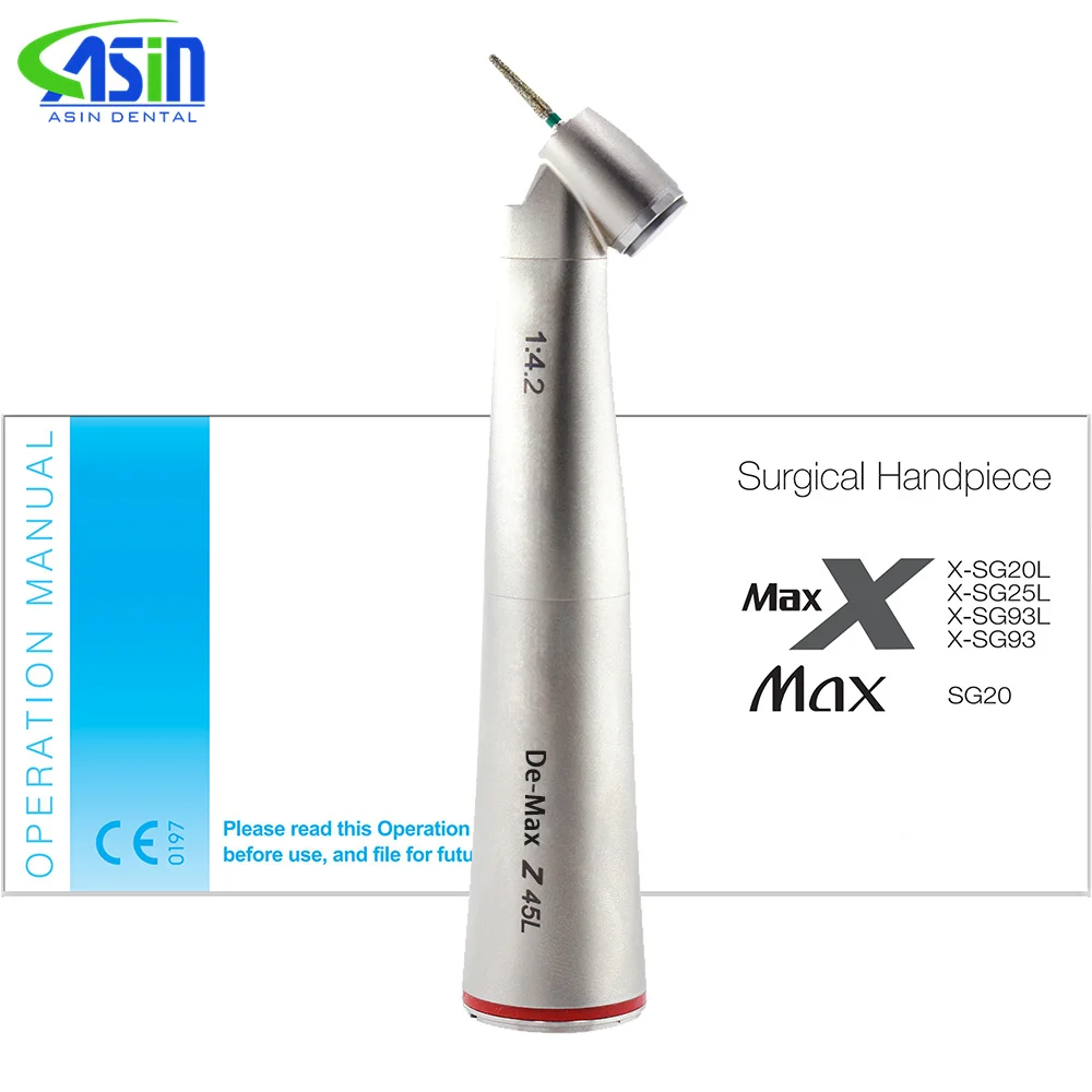 1 pcs x DEASIN 1:4.2 red ring increasing LED 45 degree surgical contra angle dental handpiece