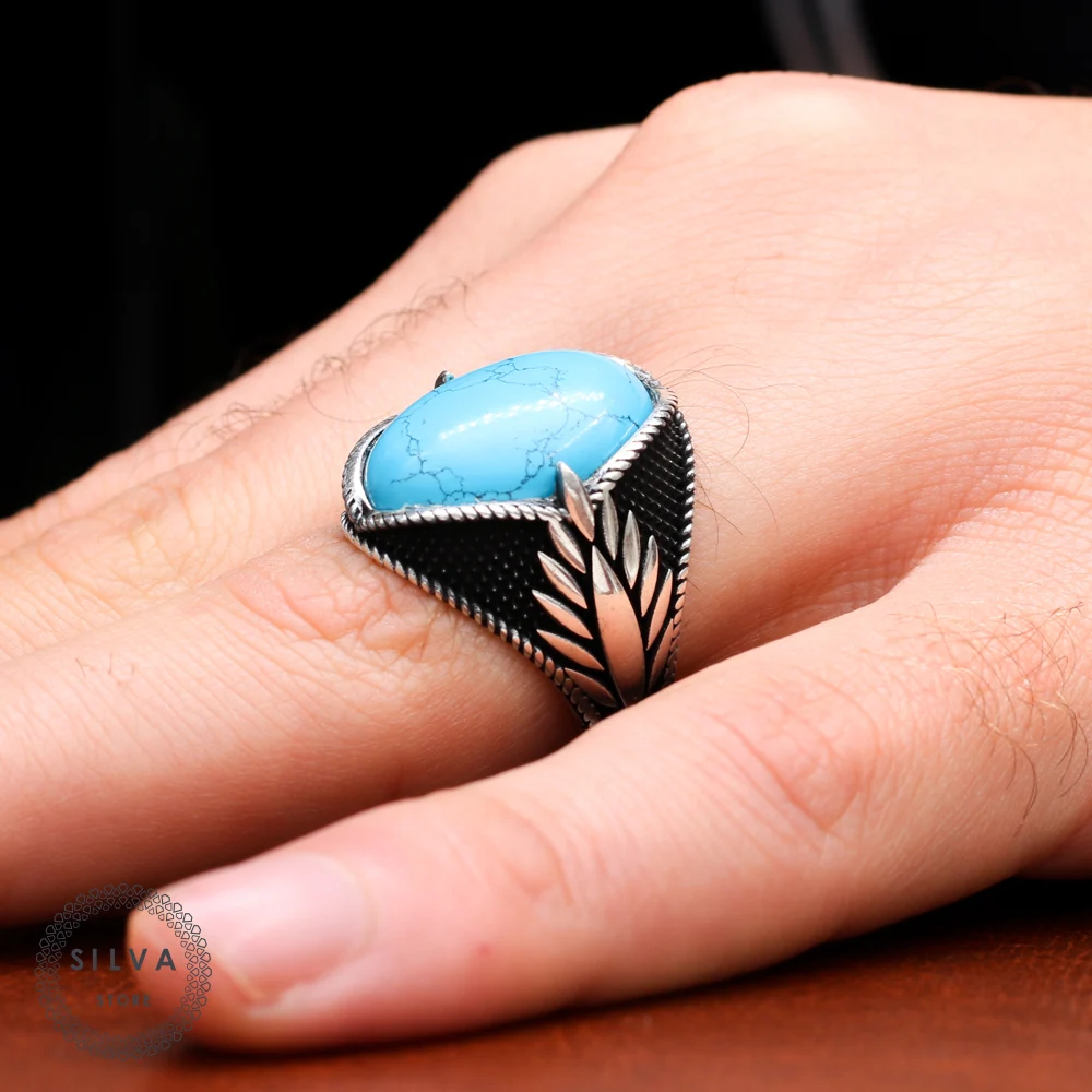 Turquoise Stone 925 Silver Men's ring. Men's Jewelry Stamped With Silver Stamp 925 All Sizes Are Available