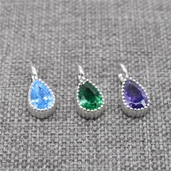 2 Pieces of 925 Sterling Silver Water Drop Teardrop Charms w/ Small CZ Gemstone for Bracelet Necklace