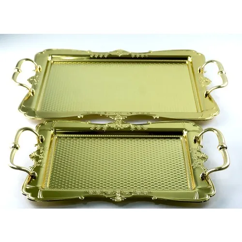 Submersible 2 Piece 1 Big 1 Small Tray Set Rectangle Tea coffee Tray Set Gold Color tray set  tray serving  tray tea set tea tray tea table trays decorative  food tray gold tray trays mirror tray plateau glass tray ser