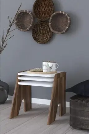 Wooden Coffee Table White Tables Nested Center Table Side Tables Wooden Side Tables 45 Cm Rectangular Table