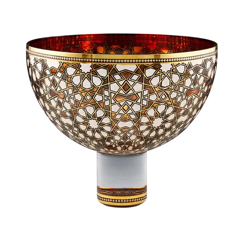 Handmade Sedefkari Bowl Special Design Glass Enamel Gilt Gold Bronze Good Pleasure Zevki Selim Limited Edition