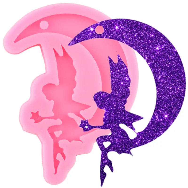 SHINY Glossy Moon Tinkพวงกุญแจแม่พิมพ์Fairy Angelซิลิโคนอีพ็อกซี่เรซินแม่พิมพ์DIYสร้อยคอเครื่องประดับจี้Polymer Clayแม่พิมพ์