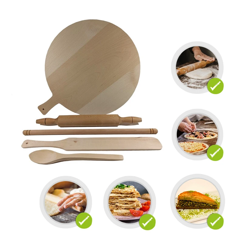 5 Pieces Set Manti Ravioli Rolling Pins Oklava Thin Thick Pizza Serving Board Shovel Wooden Spoon Baklava Gift Chef Woman