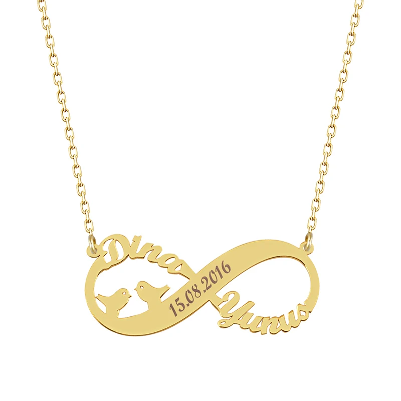 Bird Infinity Personalized Nameplate Necklace 925 Silver Custom Name Necklace Gold Plated Lovely Anniversary Necklace