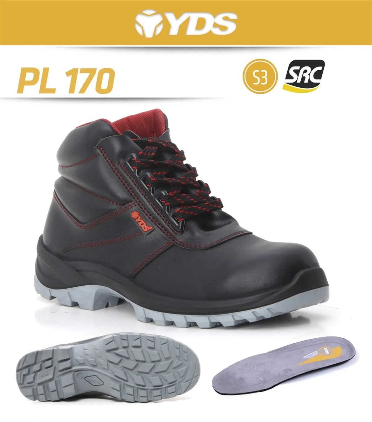 YDS PL 170 S3 Work Shoes Mens Leather Safety Boots S3 SRC Composite Toe Cap Kevlar Non Metallic Metal Free Lightweight Work Shoe