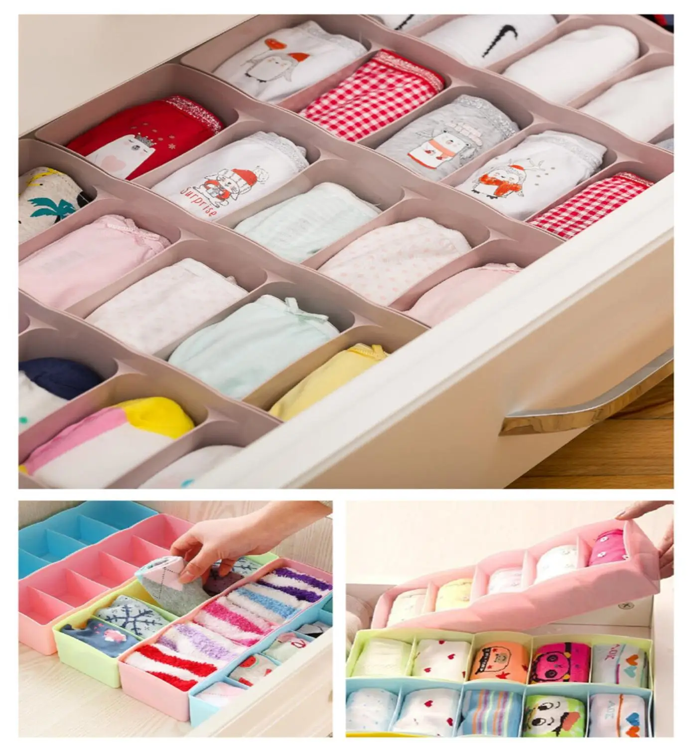 3-Part 5-Compartment Organizer Storage Boxes Underwear Divider Drawer Lidded Closet Organizer Bra Interior Organizador for Ties