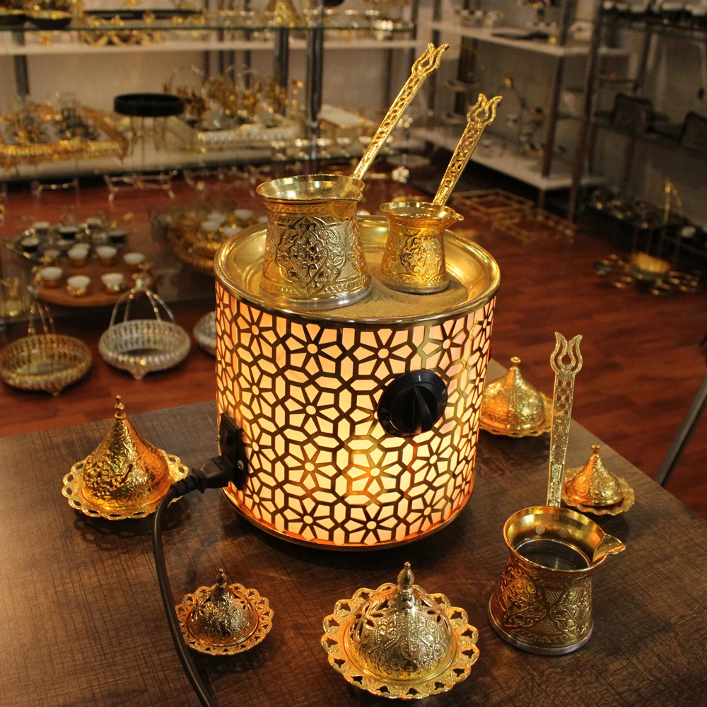 Authentic Turkish Copper Electric Hot Sand Coffee Maker - Heater Machine 110V - 220V - Gold Color