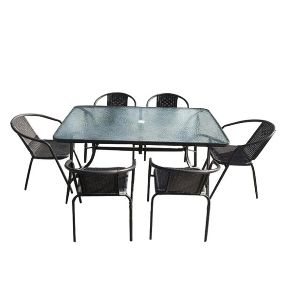 Juego de mesa de centro y sillas de jardín, muebles de comedor, conjunto de mimbre para balcón y jardín al aire libre