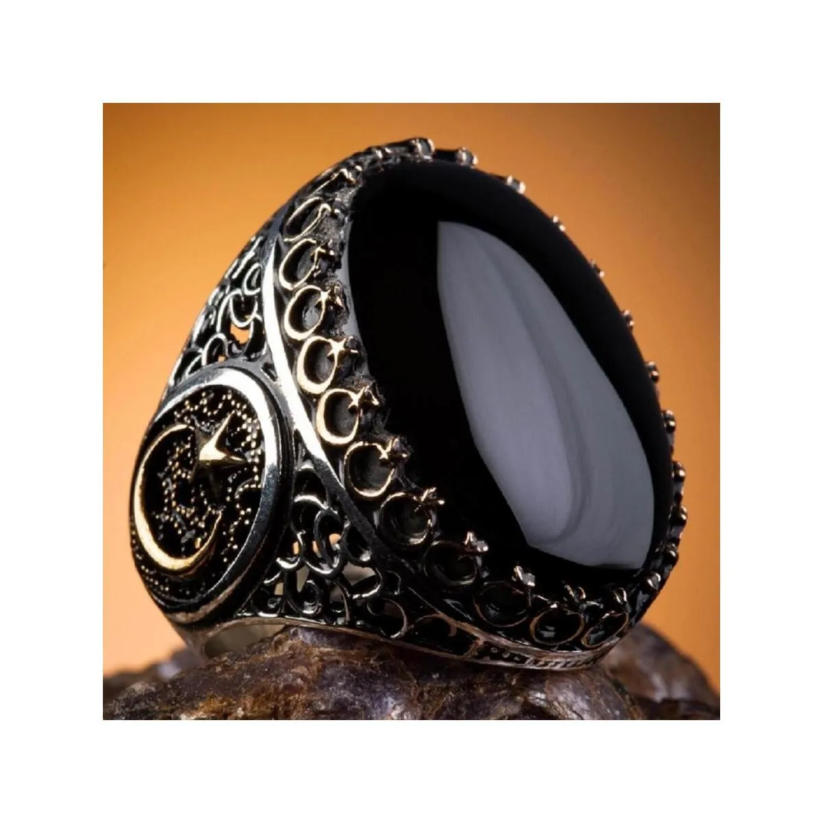 

925 Sterling Silver Elegant Model Master Work With Large Onyx Stone Men' Ring Exclusive Chic Accessory for Men Special Ring