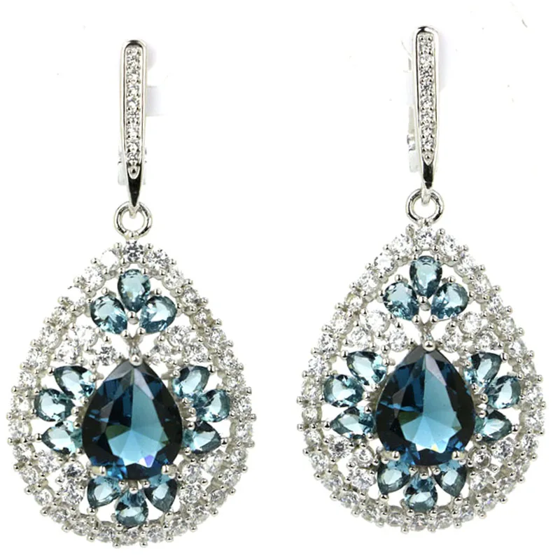 48x22mm 925 Sterling Silver Earrings 10g Violet Tanzanite Aquamarine London Blue Topaz Rhodolite Garnet For Women  Eye Catching