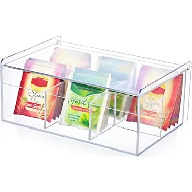 Stackable Plastic Tea Bag Organizer Storage Bin Box for Kitchen Cabinets, Countertops, Pantry Holds Beverage Bags, Cups, Pods