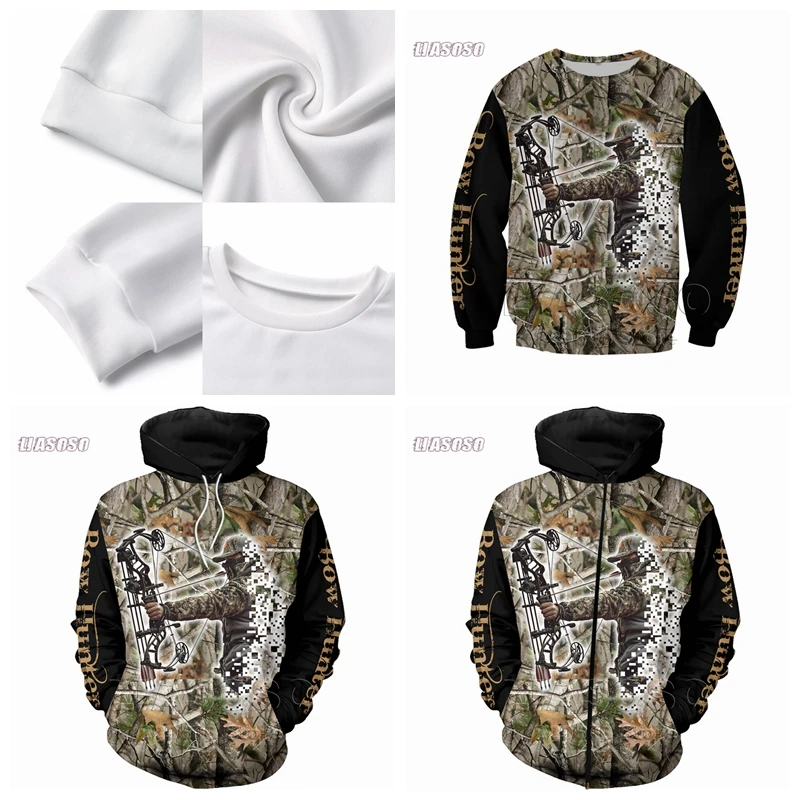 LIASOSO New Full print Fashion Hunting Sweatshirt Men Women shooting Zip Hoodie Crewneck Pullover Streetwear Popular clothing