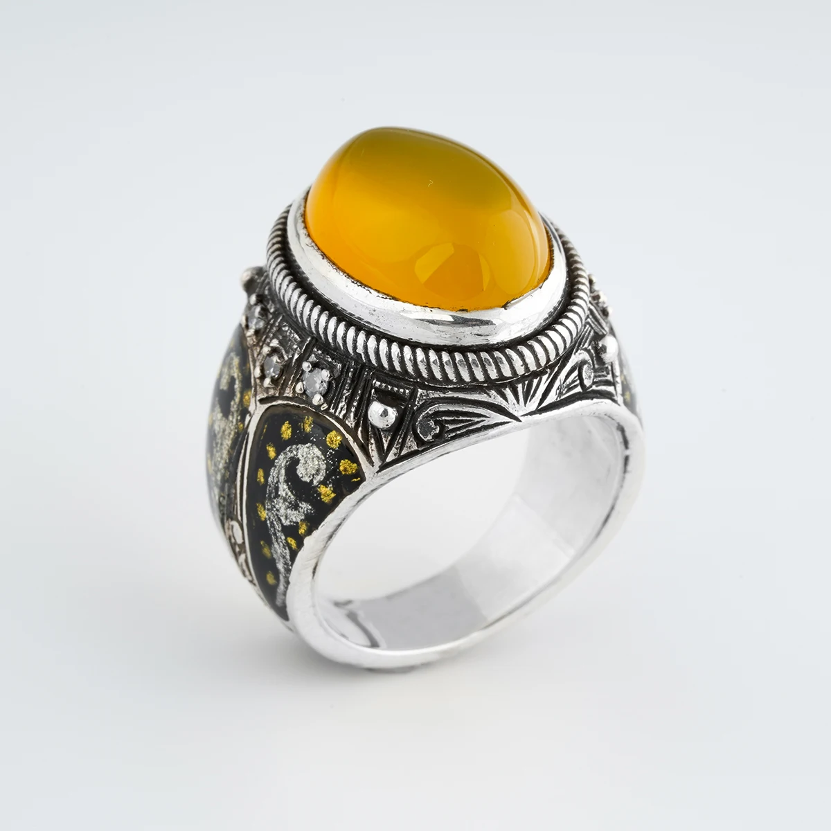 

Yellow Original Amber Stone 925 Sterling Silver Rings Statement Party Men's Fine Style Jewellery All Sizes Are Available Real