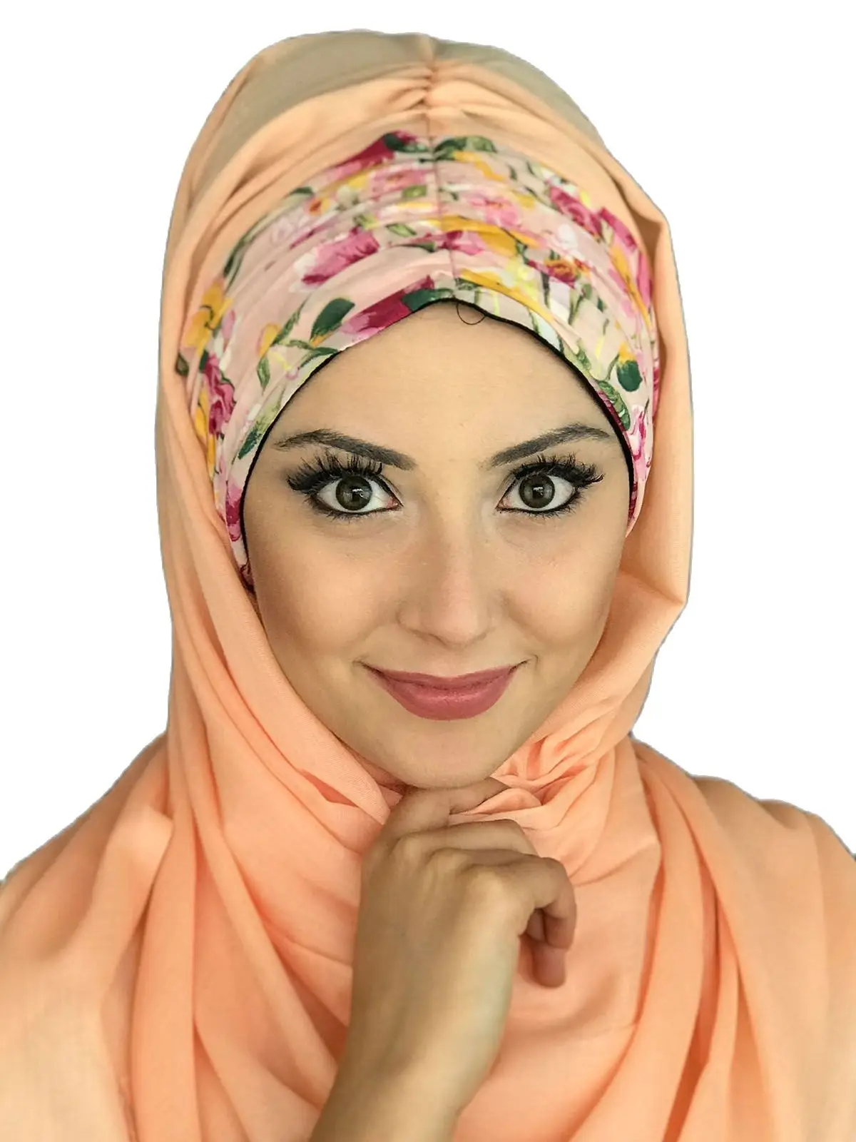 New Fashion 2021 Hijab Islamic Clothing Turban Women Hat Summer Season Scarf Sweet Salmon Flower Pattern Shirred Ready Shawl