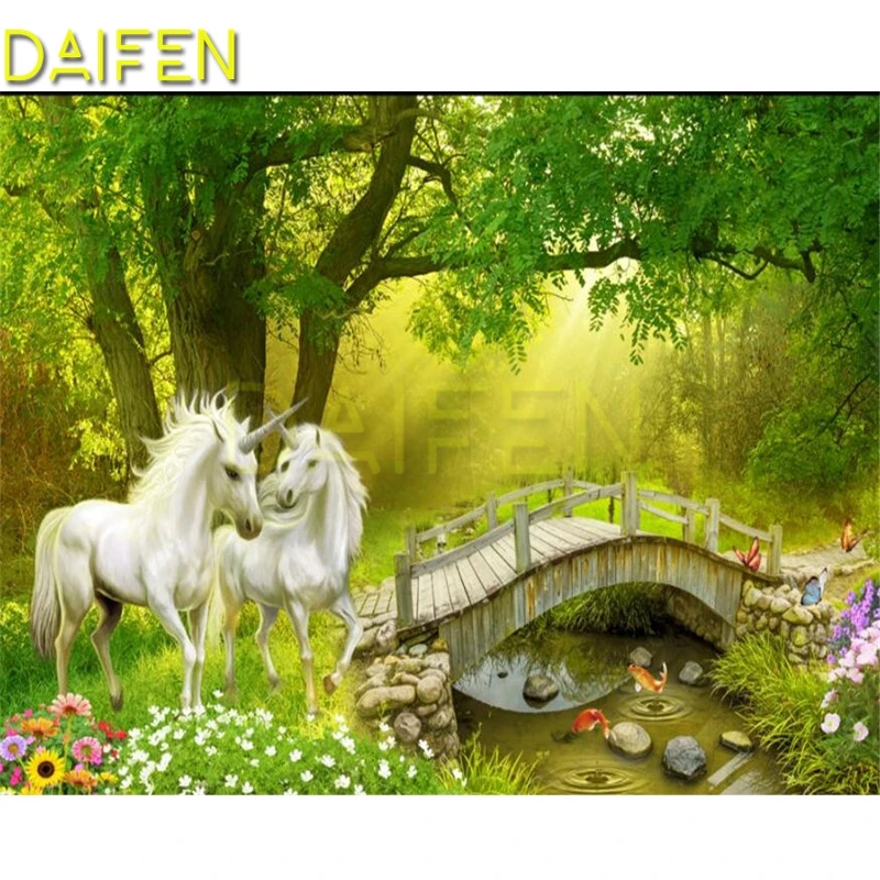 Full Square Diamond painting Cross stitch Unicorn bridge Full Round Diamond embroidery Unicorn bridge tree DIY 3D Diamond mosaic