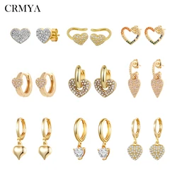 CRMYA Gold Silver Filled Heart Hoop Earrings CZ Zircon Long Chain Stud Earings For Women Girls Jewelry Wholesale Aretes