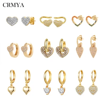CRMYA Gold Silver Filled Heart Hoop ต่างหู CZ Zircon ยาวสตั๊ดต่างหูผู้หญิงเครื่องประดับขายส่ง Aretes