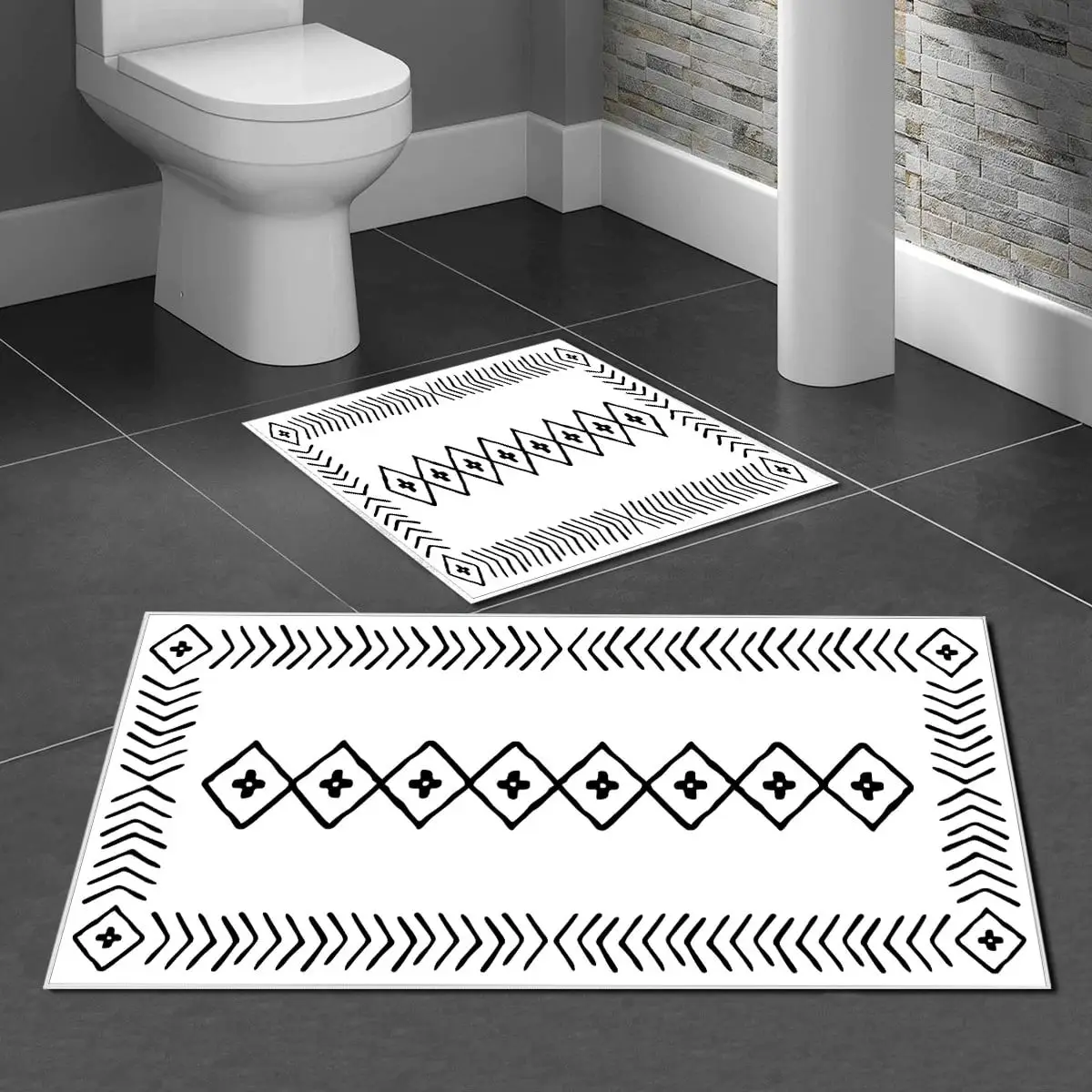 Non-Slip Base Set of Washable 2 White Bath Mat Bath Mat Set Set for Closet Super Absorbent Floor Mat anti Slip Drying Bathroom Mat