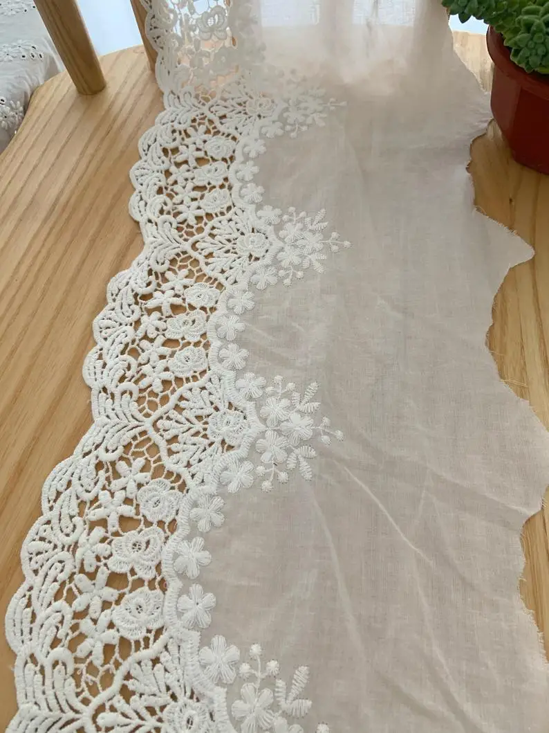 Natural Cotton Lace Trim Embroidered Eyelet Lace Trim Cotton Lace Trim With Hollowed Out Floral Cotton Eyelet Lace Trimming