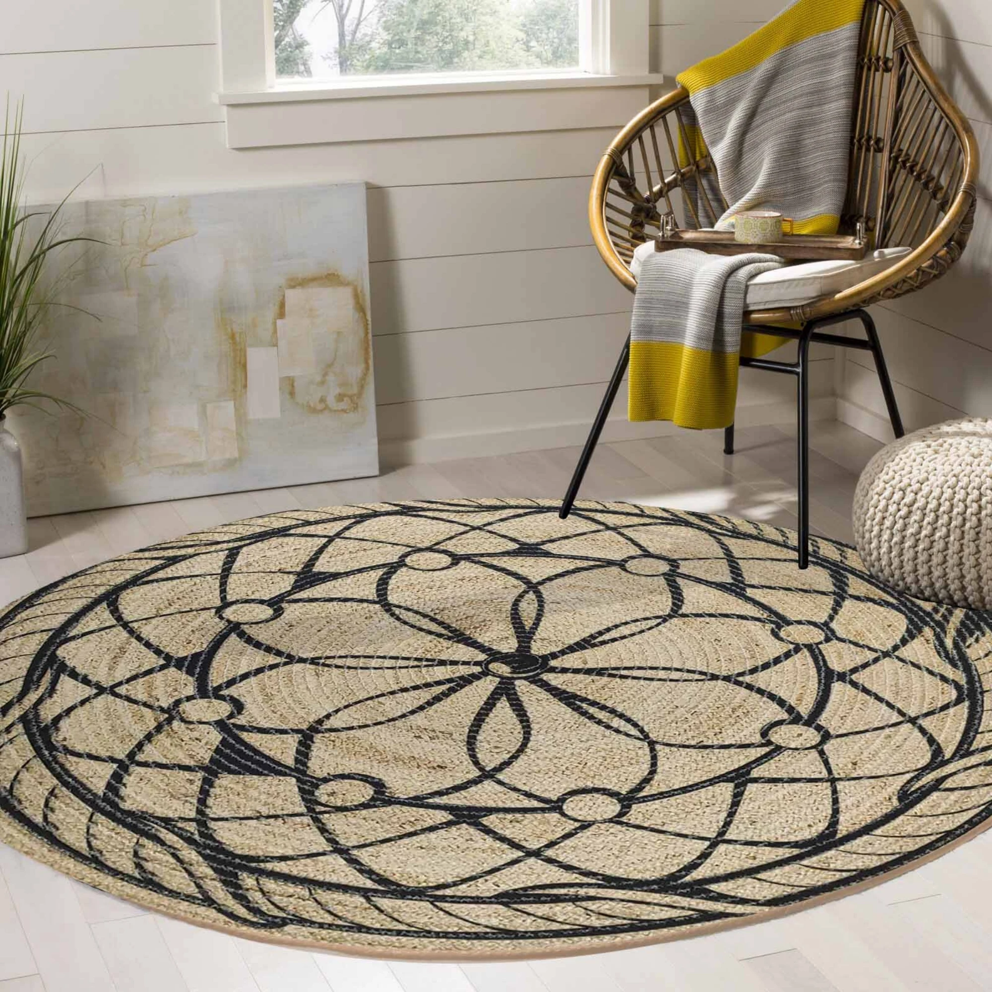 

Else Dream Catcher Sisal Handmade Flatweave Natural Jute Carpet Round Floor Mat Living Room Bedroom Sisal Area Rug