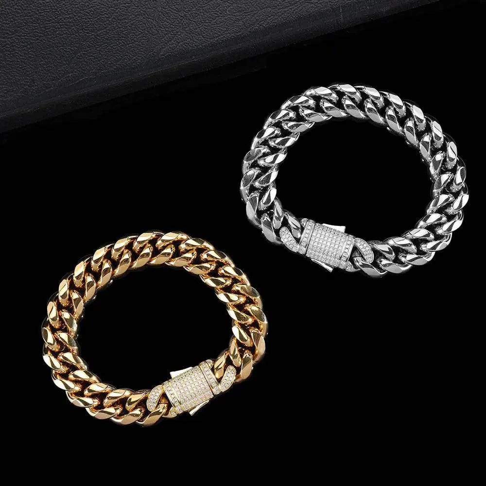 Hip Hop Jewelry 12mm Stainless Steel Iced Cubic Zirconia Clasp