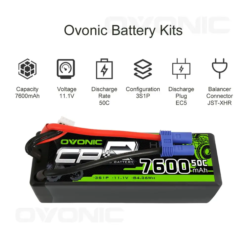 OVONIC 11.1V 7600mAh 3S1P 50C Hardcase Lipo Battery 13# With EC5 Plug For Arrma 3S Losi 1/8 1/5 1/6 Truck