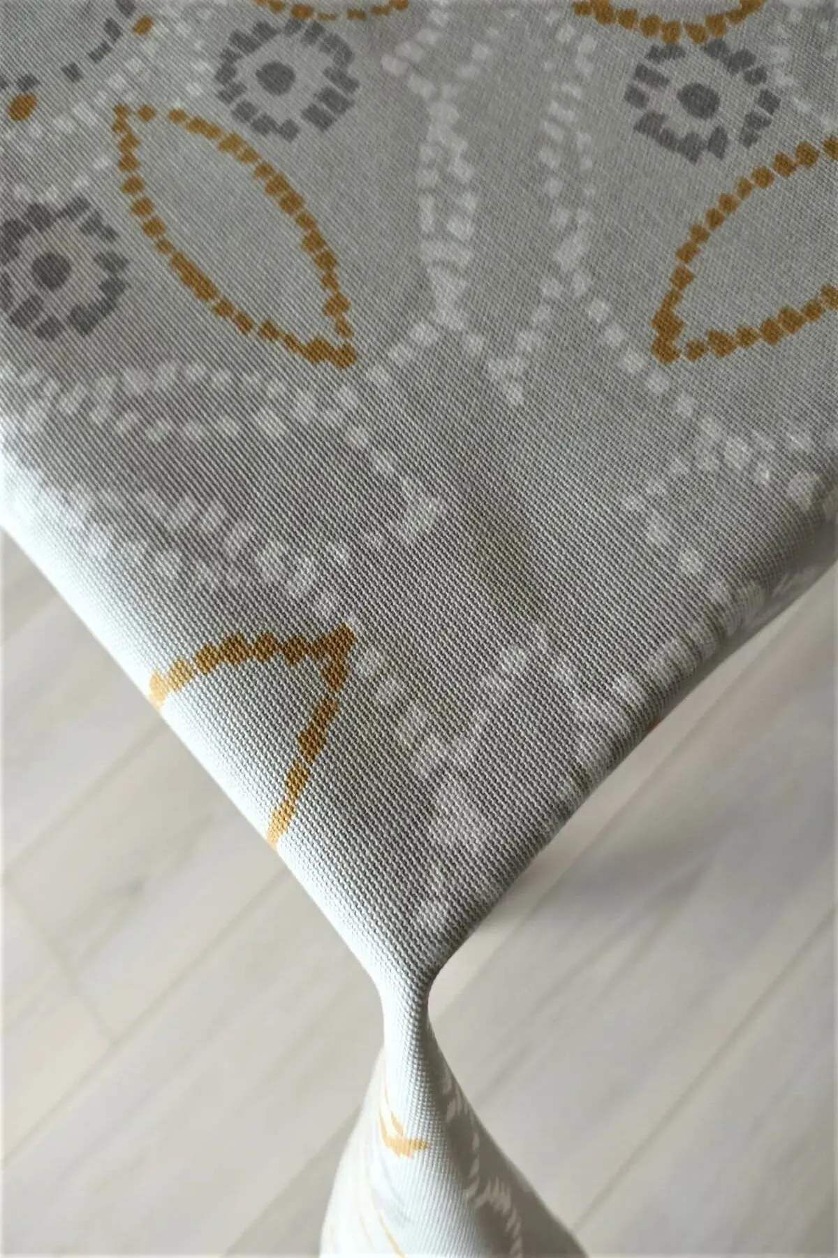 Linen Premium Quality Mustard Mosaic Patterned Gray Table Cloth  Wedding, Party,Sofa Cover Turkish Cotton For Rectangular Table